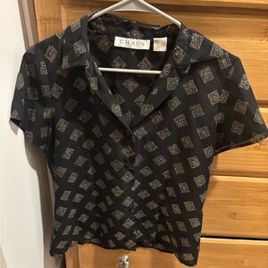 Chaus Black and Gold Patterned Blouse